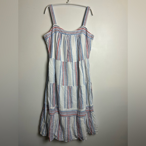 Gap Tall Midi Dress M Linen Blend Striped Summer Vacation Resort Old Money chic - Picture 2 of 16